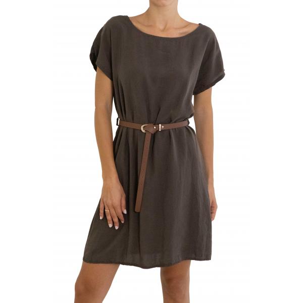 Vestito con cintura tinta unita collo a scatoletta "Moon"